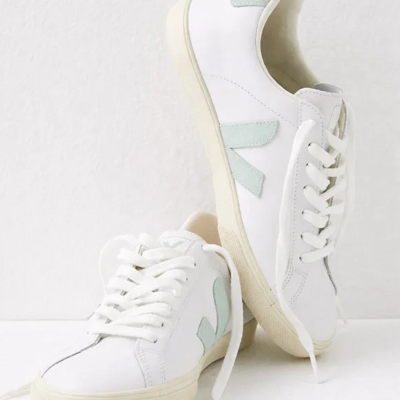 Veja Women's White and Mint Sneakers - Picture 1 of 7